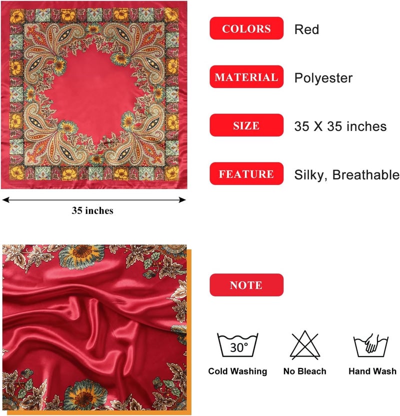 VBAEI 35” Large Square Satin Head Scarf - 1Pcs Satin Hair Scarf Silk Bandana Head Wraps For Women - Image 3